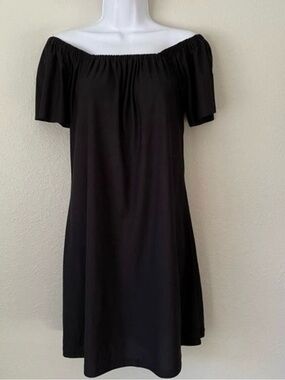Mango black off shoulders flowy flare dress 8